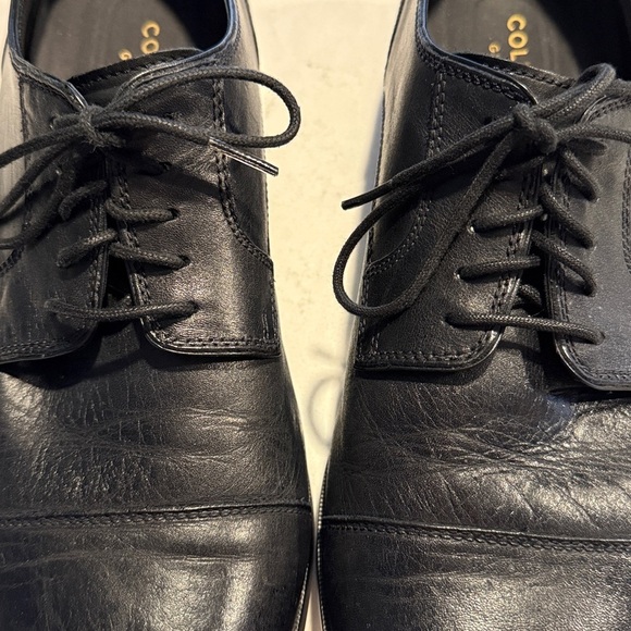 Cole Haan Mens Grand Os Oxford Dress Shoes Black Leather Cap Toe Lace Up 10 1/2